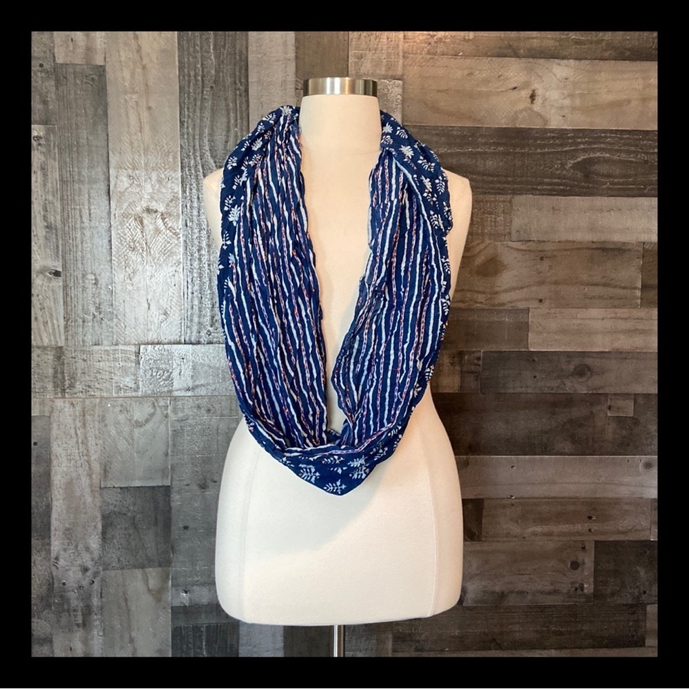 Red white and blue infinity scarf stripes floral Americana quiet luxury boho